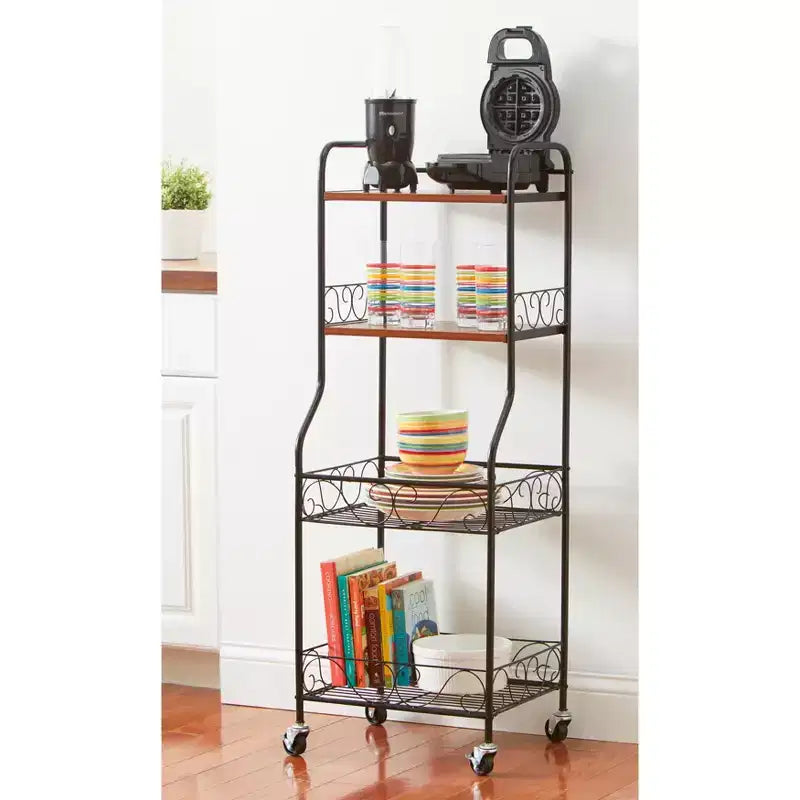 Scaffale BrylaneHome a 4 ripiani su ruote con decoro a volute