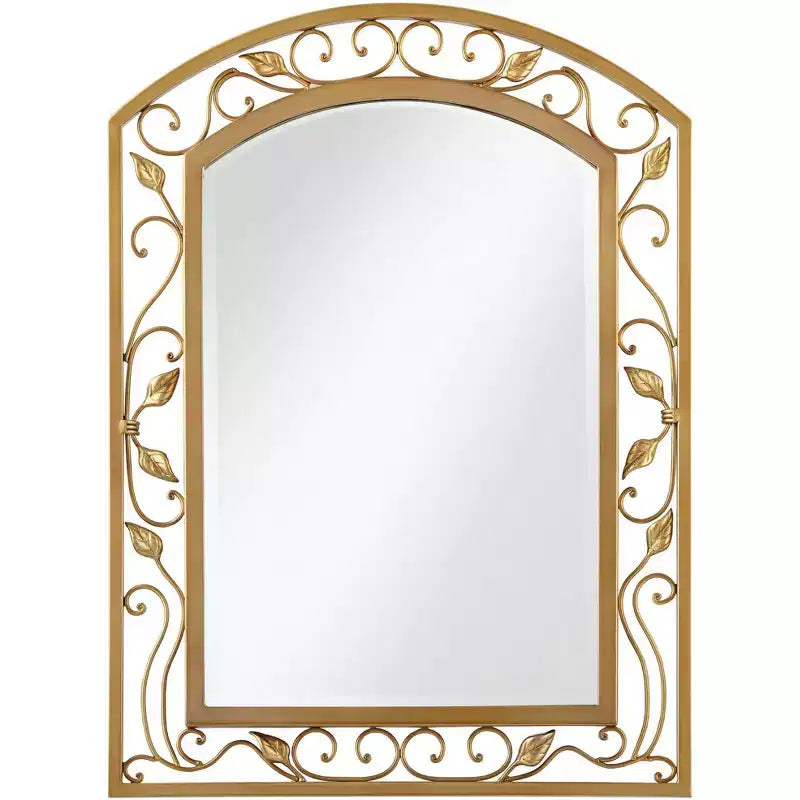 Noble Park Eden Park Arch Top Vanity Wall Mirror Vintage French Beveled Glass Vine Flower Gold Metal Frame 25 Wide for Bathroom