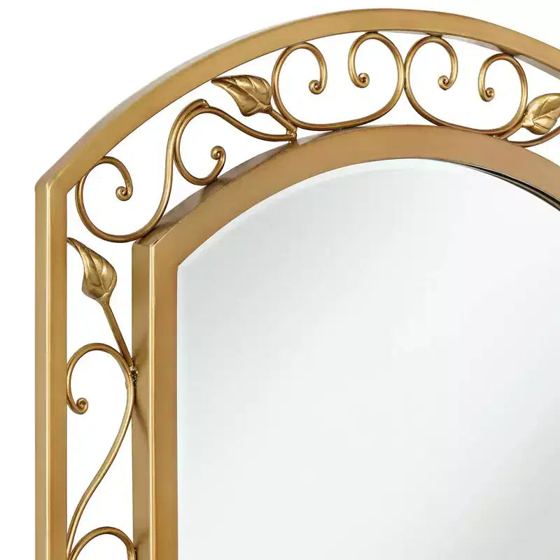 Specchio da parete Noble Park Eden Park Arch Top Vanity, vetro bisellato vintage francese, cornice in metallo dorato con motivo a vite e fiori, larghezza 25 pollici, per bagno