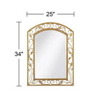 Specchio da parete Noble Park Eden Park Arch Top Vanity, vetro bisellato vintage francese, cornice in metallo dorato con motivo a vite e fiori, larghezza 25 pollici, per bagno