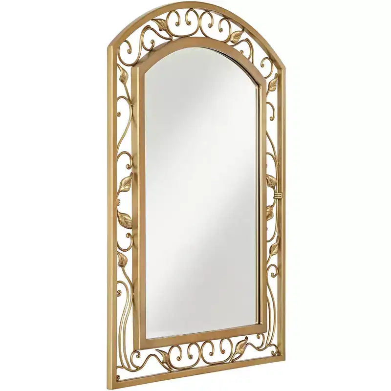 Specchio da parete Noble Park Eden Park Arch Top Vanity, vetro bisellato vintage francese, cornice in metallo dorato con motivo a vite e fiori, larghezza 25 pollici, per bagno