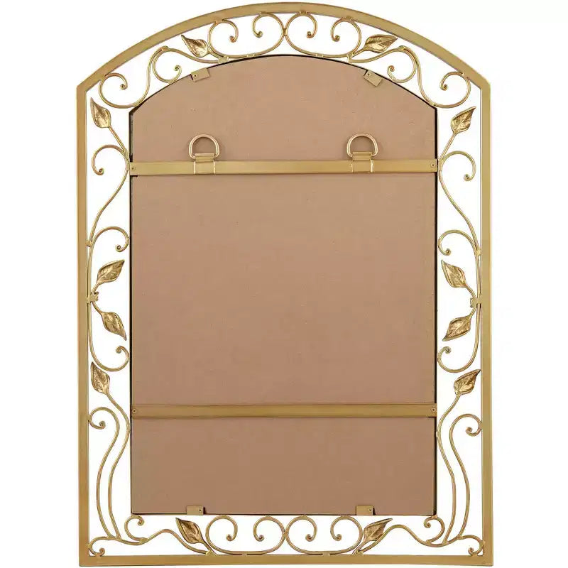 Specchio da parete Noble Park Eden Park Arch Top Vanity, vetro bisellato vintage francese, cornice in metallo dorato con motivo a vite e fiori, larghezza 25 pollici, per bagno