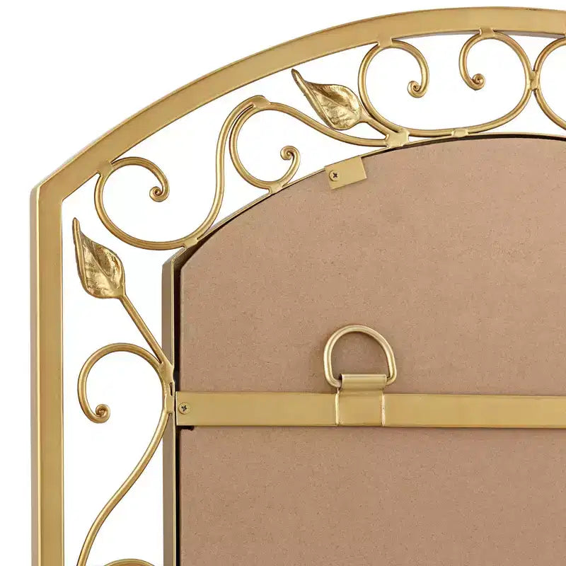 Specchio da parete Noble Park Eden Park Arch Top Vanity, vetro bisellato vintage francese, cornice in metallo dorato con motivo a vite e fiori, larghezza 25 pollici, per bagno