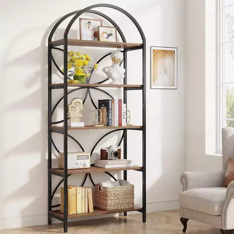 Tribesigns Libreria Aperta a 5 Ripiani, Scaffale per Libri Ad Arco da 190 cm con Telaio in Metallo