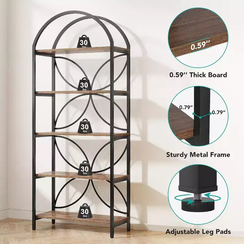 Tribesigns Libreria Aperta a 5 Ripiani, Scaffale per Libri Ad Arco da 190 cm con Telaio in Metallo