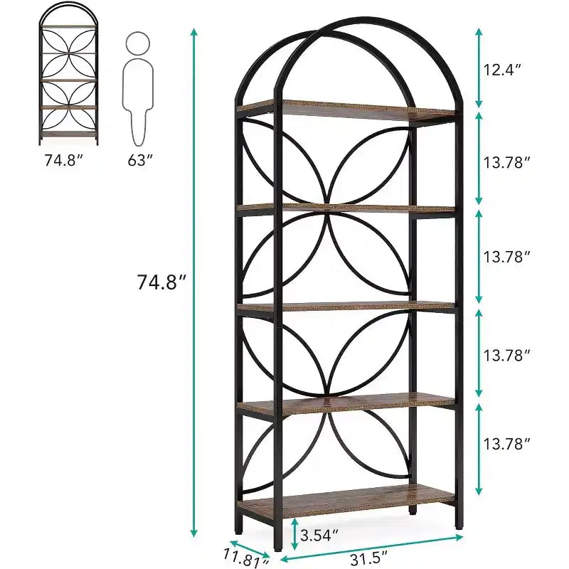 Tribesigns Libreria Aperta a 5 Ripiani, Scaffale per Libri Ad Arco da 190 cm con Telaio in Metallo