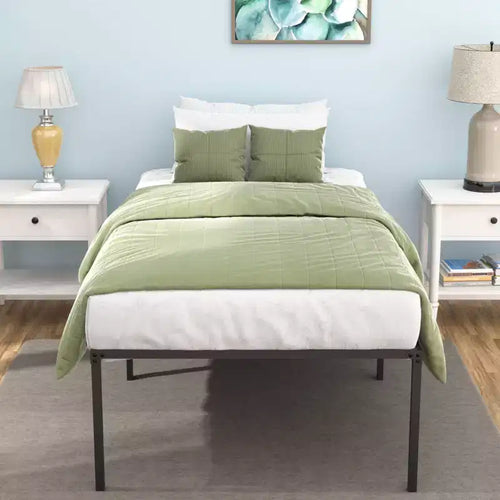 Letto a piattaforma Landdream con struttura in metallo e doghe in acciaio, nero, di 24/7 Shop At Home