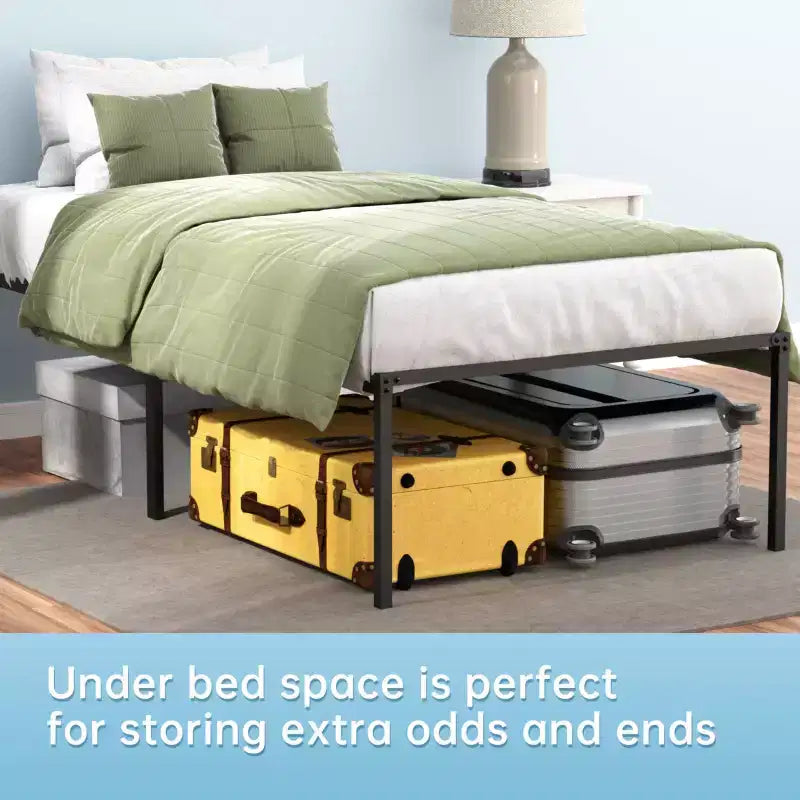 Letto a piattaforma Landdream con struttura in metallo e doghe in acciaio, nero, di 24/7 Shop At Home