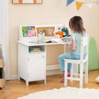 Scrivania per bambini Costway con sedia, lavagna, pennarello, cassetti, armadietto, viola/bianco