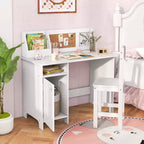 Scrivania per bambini Costway con sedia, lavagna, pennarello, cassetti, armadietto, viola/bianco