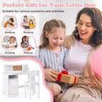 Scrivania per bambini Costway con sedia, lavagna, pennarello, cassetti, armadietto, viola/bianco