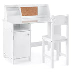 Scrivania per bambini Costway con sedia, lavagna, pennarello, cassetti, armadietto, viola/bianco