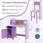 Scrivania per bambini Costway con sedia, lavagna, pennarello, cassetti, armadietto, viola/bianco