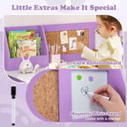 Scrivania per bambini Costway con sedia, lavagna, pennarello, cassetti, armadietto, viola/bianco