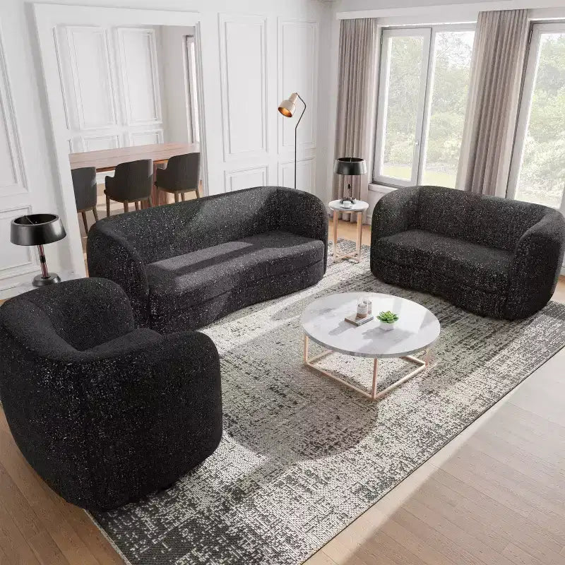 HOMES: Inside + Out Divano Boucle Curvo Pinehush Boho 85" con Cuscini a Molle Insacchettate