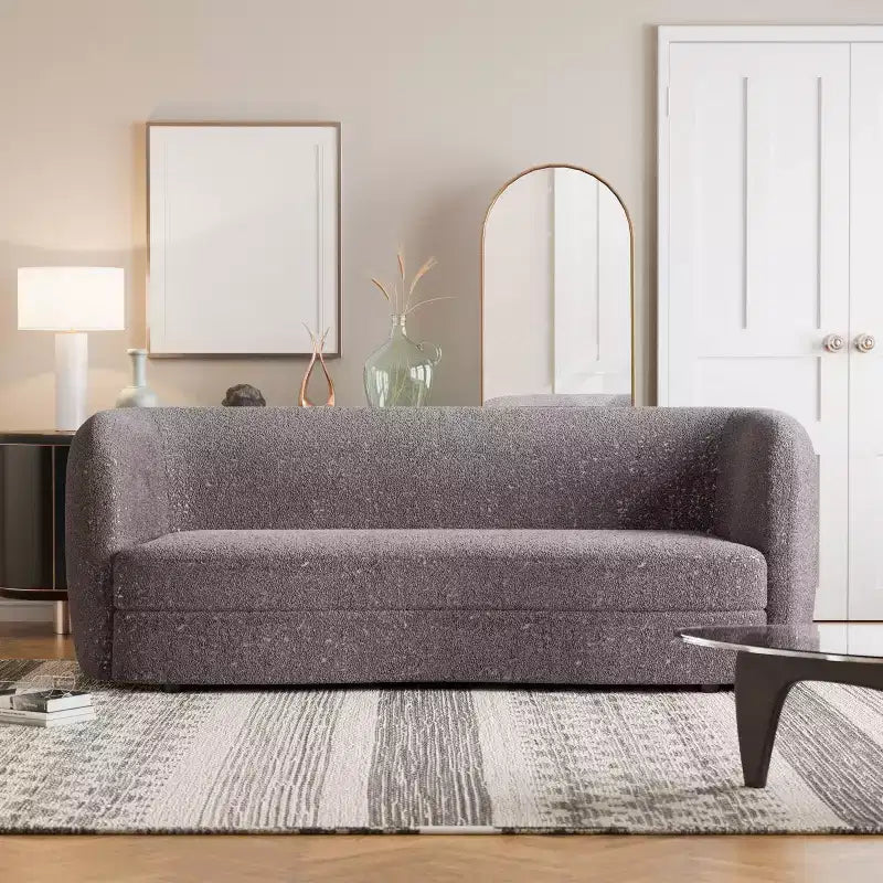 HOMES: Inside + Out Divano Boucle Curvo Pinehush Boho 85" con Cuscini a Molle Insacchettate