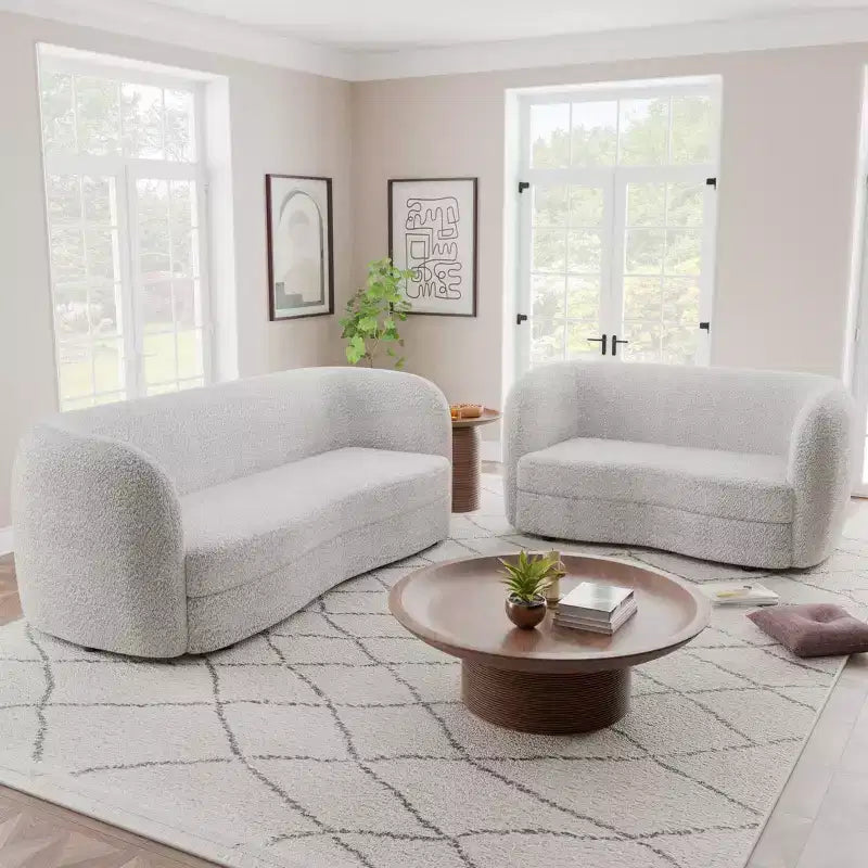 HOMES: Inside + Out Divano Boucle Curvo Pinehush Boho 85" con Cuscini a Molle Insacchettate