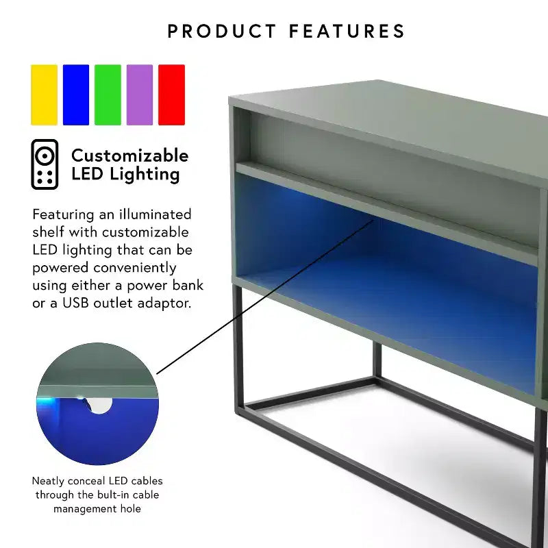 Mobile TV Tidehigh Modern 1 cassetto 24/7 Shop At Home per TV fino a 65 pollici con luci a LED