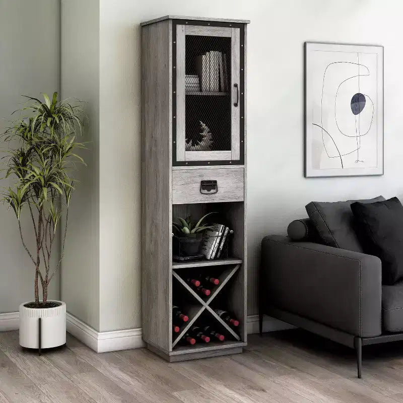 miBasics Stormquiet Farmhouse Mobiletto a Torre con 1 Cassetto, Portabottiglie e Ripiani