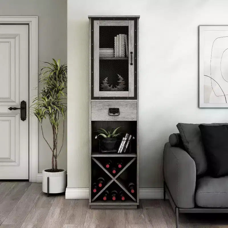 miBasics Stormquiet Farmhouse Mobiletto a Torre con 1 Cassetto, Portabottiglie e Ripiani