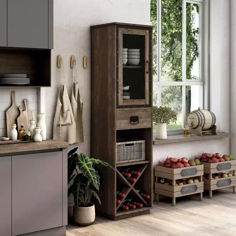 miBasics Stormquiet Farmhouse Mobiletto a Torre con 1 Cassetto, Portabottiglie e Ripiani