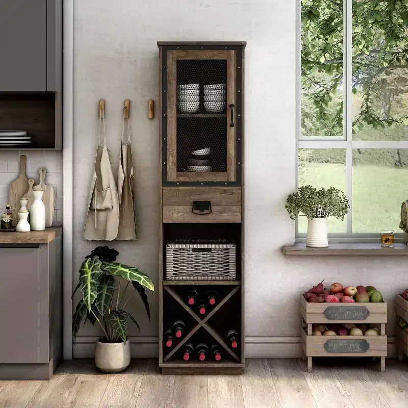 miBasics Stormquiet Farmhouse Mobiletto a Torre con 1 Cassetto, Portabottiglie e Ripiani