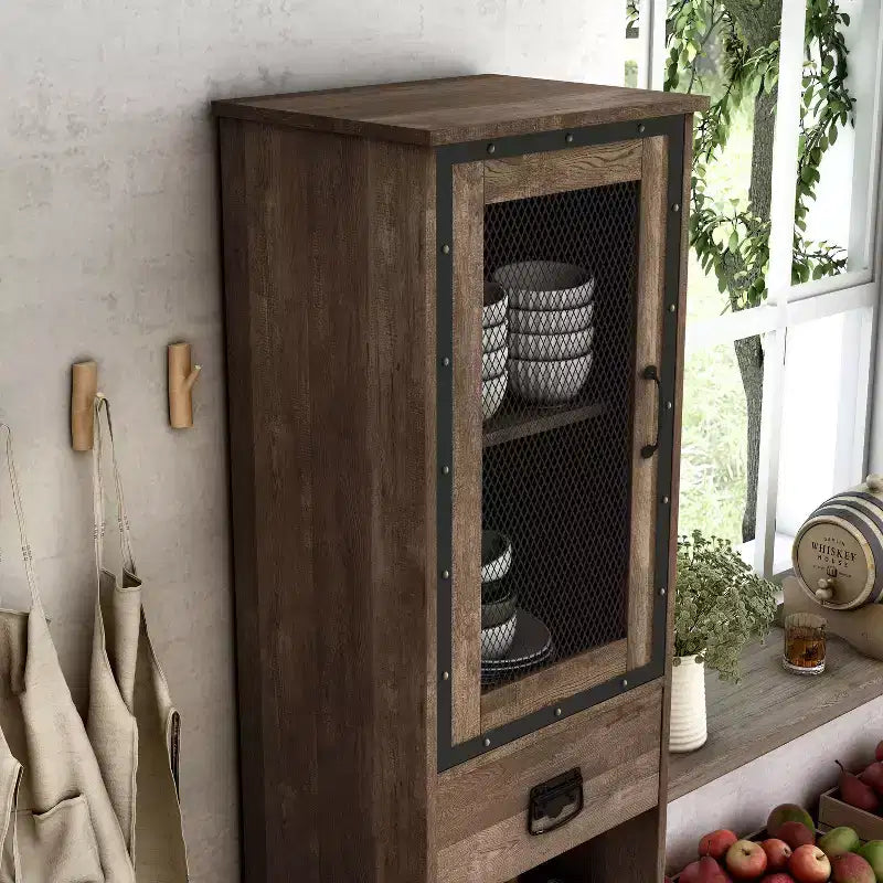 miBasics Stormquiet Farmhouse Mobiletto a Torre con 1 Cassetto, Portabottiglie e Ripiani