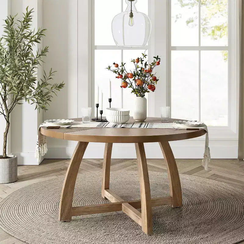Nicola 54 Tavolo da pranzo rotondo in legno massello moderno di metà secolo|HULALA HOME