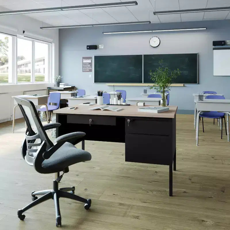 Flash Furniture Cambridge Scrivania a piedistallo singolo di grado commerciale con cassetti con serratura e struttura in metallo