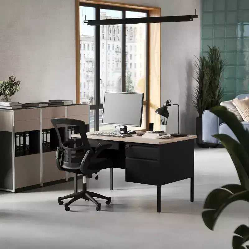 Flash Furniture Cambridge Scrivania a piedistallo singolo di grado commerciale con cassetti con serratura e struttura in metallo