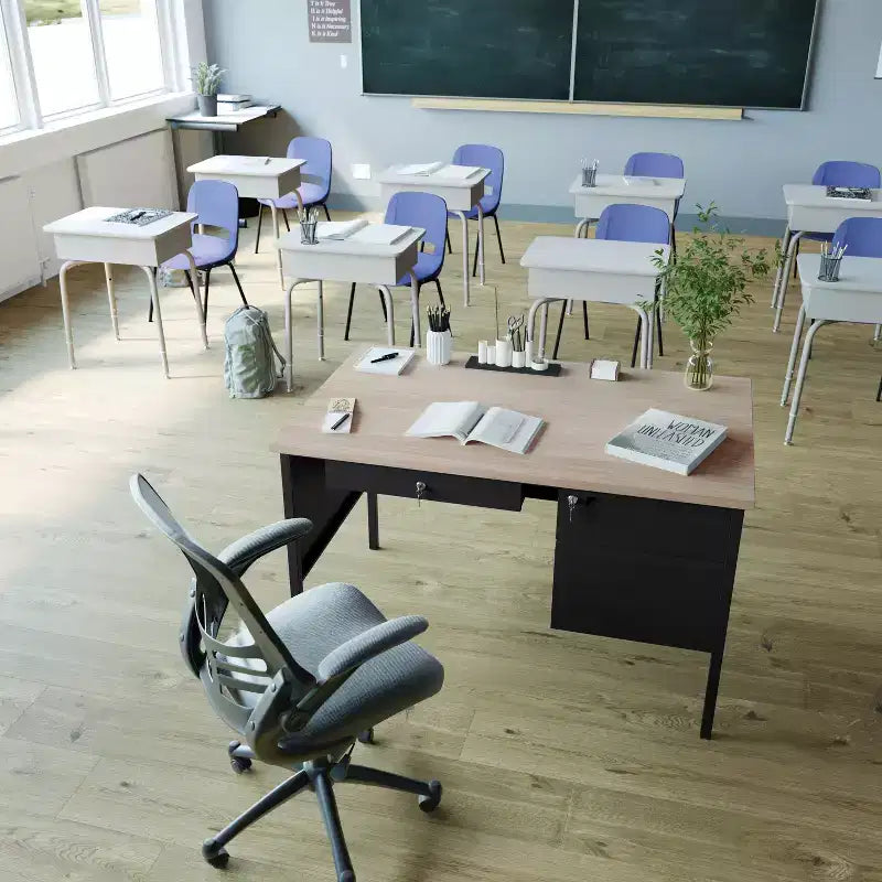 Flash Furniture Cambridge Scrivania a piedistallo singolo di grado commerciale con cassetti con serratura e struttura in metallo