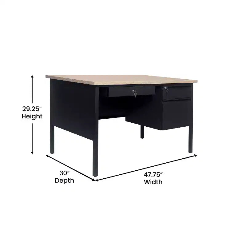 Flash Furniture Cambridge Scrivania a piedistallo singolo di grado commerciale con cassetti con serratura e struttura in metallo