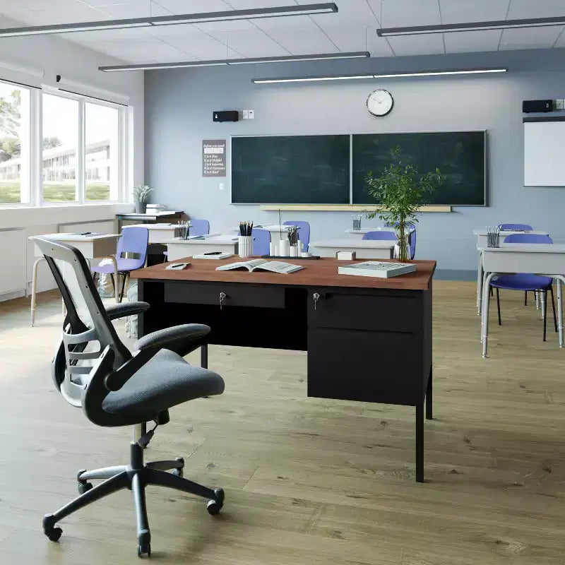 Flash Furniture Cambridge Scrivania a piedistallo singolo di grado commerciale con cassetti con serratura e struttura in metallo