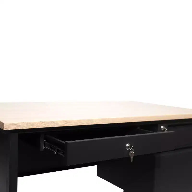 Flash Furniture Cambridge Scrivania a piedistallo singolo di grado commerciale con cassetti con serratura e struttura in metallo