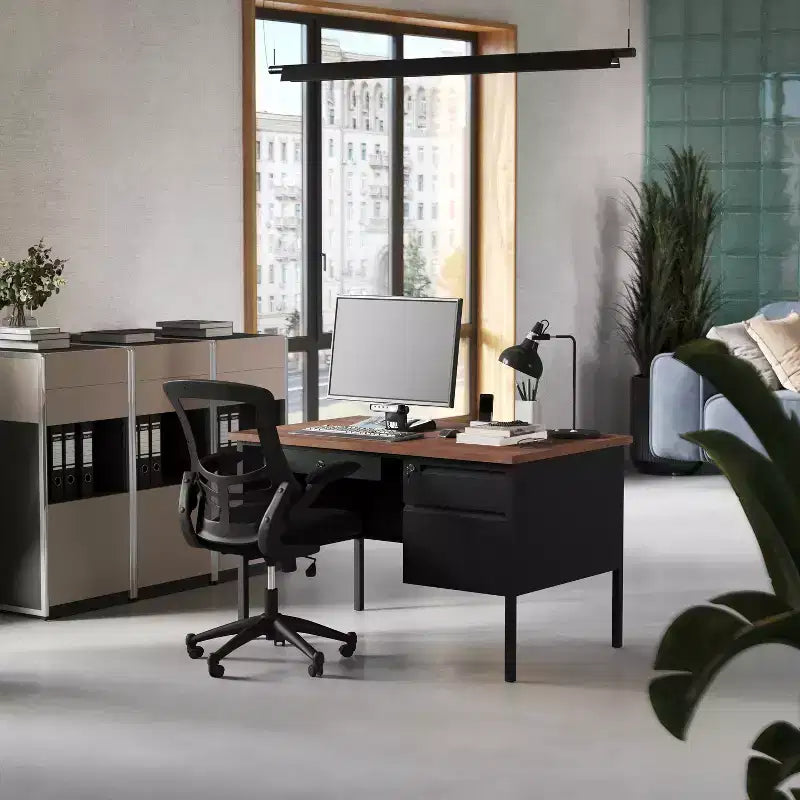 Flash Furniture Cambridge Scrivania a piedistallo singolo di grado commerciale con cassetti con serratura e struttura in metallo