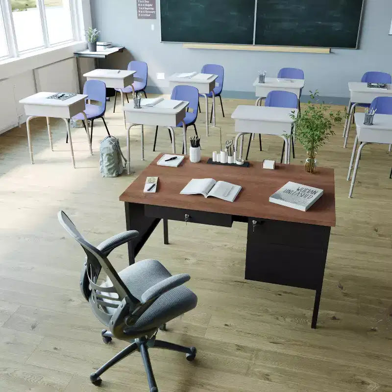 Flash Furniture Cambridge Scrivania a piedistallo singolo di grado commerciale con cassetti con serratura e struttura in metallo