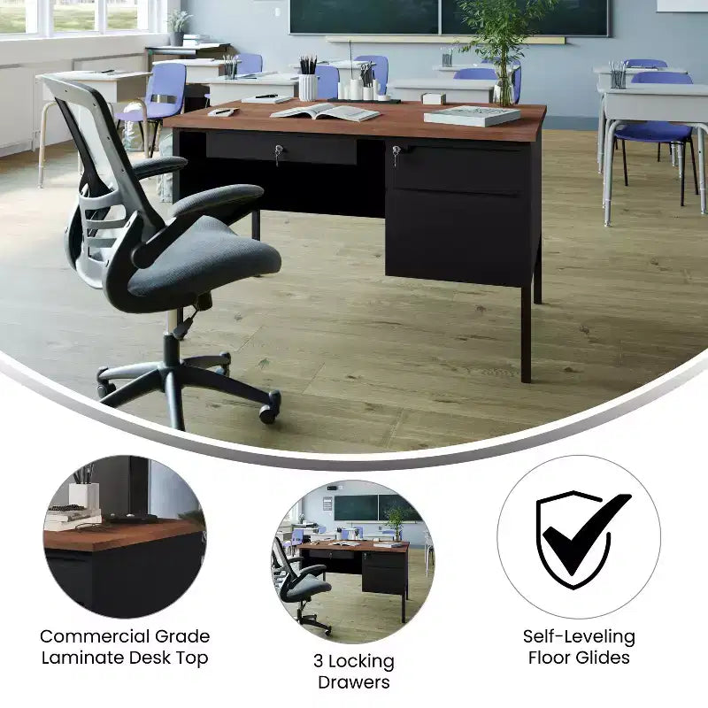 Flash Furniture Cambridge Scrivania a piedistallo singolo di grado commerciale con cassetti con serratura e struttura in metallo