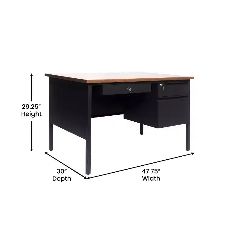 Flash Furniture Cambridge Scrivania a piedistallo singolo di grado commerciale con cassetti con serratura e struttura in metallo