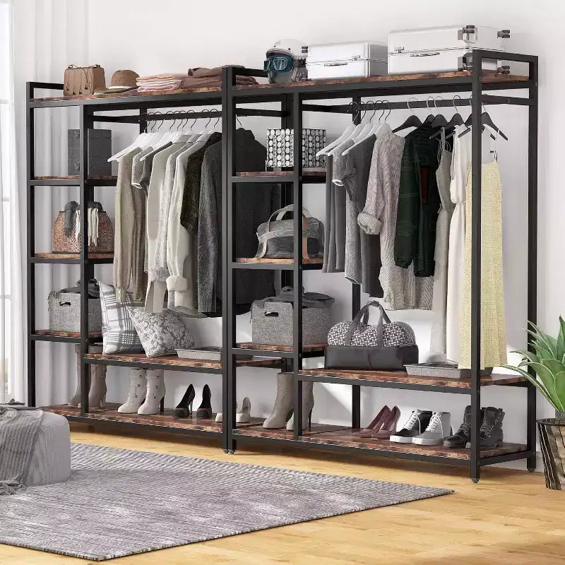 Lantine Armadio Organizzatore Autoportante, Armadio Appendiabiti Resistente, Guardaroba Portatile con 6 Ripiani e Asta Appendiabiti
