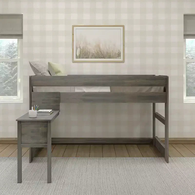 Max & Lily Letto a soppalco in legno massello con scrivania, Letto a soppalco alto singolo moderno stile rustico per bambini