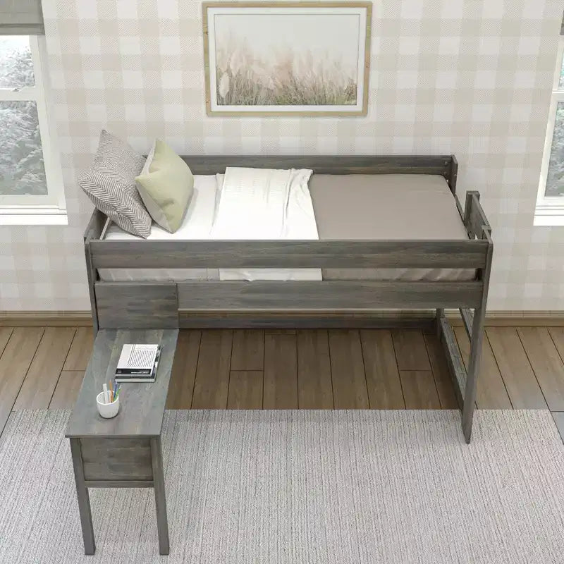 Max & Lily Letto a soppalco in legno massello con scrivania, Letto a soppalco alto singolo moderno stile rustico per bambini