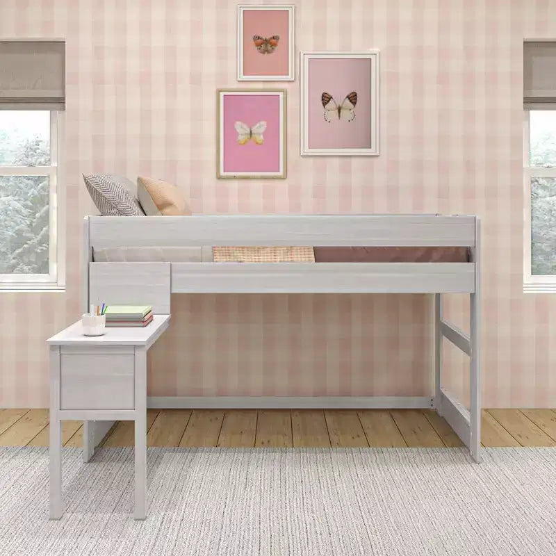 Max & Lily Letto a soppalco in legno massello con scrivania, Letto a soppalco alto singolo moderno stile rustico per bambini