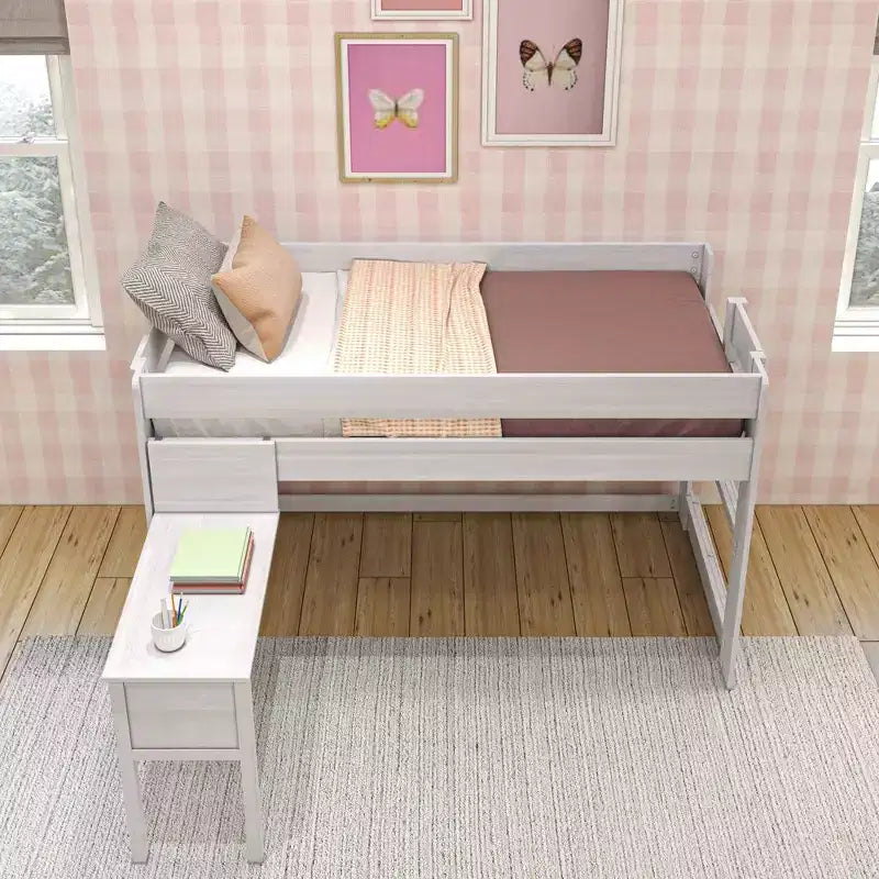 Max & Lily Letto a soppalco in legno massello con scrivania, Letto a soppalco alto singolo moderno stile rustico per bambini