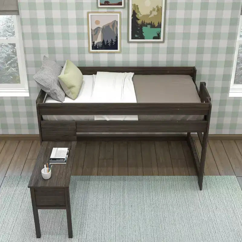 Max & Lily Letto a soppalco in legno massello con scrivania, Letto a soppalco alto singolo moderno stile rustico per bambini