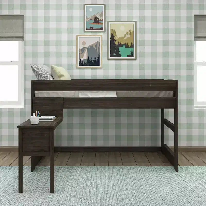 Max & Lily Letto a soppalco in legno massello con scrivania, Letto a soppalco alto singolo moderno stile rustico per bambini