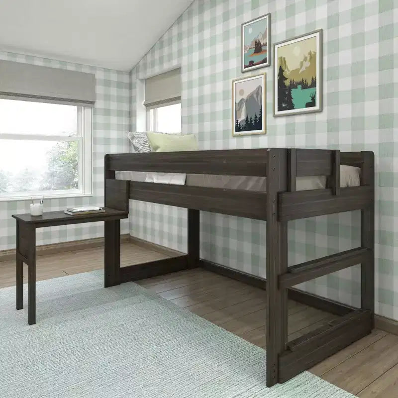 Max & Lily Letto a soppalco in legno massello con scrivania, Letto a soppalco alto singolo moderno stile rustico per bambini