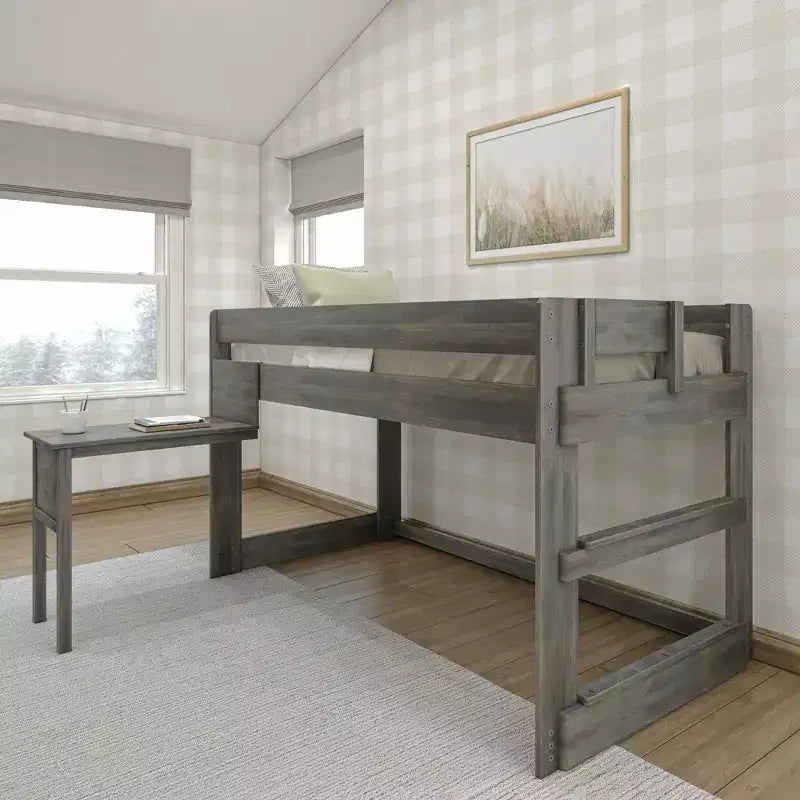 Max & Lily Letto a soppalco in legno massello con scrivania, Letto a soppalco alto singolo moderno stile rustico per bambini