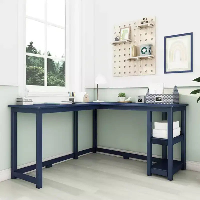 Max & Lily Scrivania a L in Legno Massello, Scrivania ad Angolo per Ufficio Domestico, Gaming, Computer, con Ripiani Contenitori