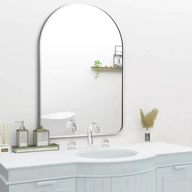 Dovelina Specchio da Parete Decorativo Rettangolare Semplice Moderno con Parte Superiore Arrotondata