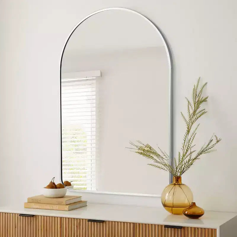 Dovelina Specchio da Parete Decorativo Rettangolare Semplice Moderno con Parte Superiore Arrotondata